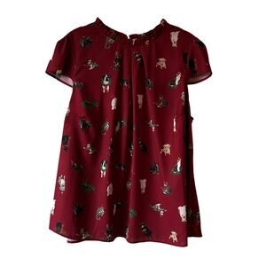 ModCloth Fancied Flair Christmas Holiday Cat & Dog Blouse